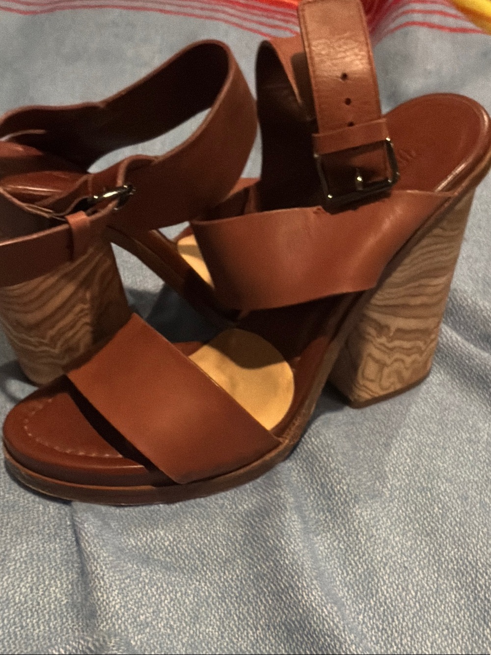 Vince Brown Leather Block Heel Sandals